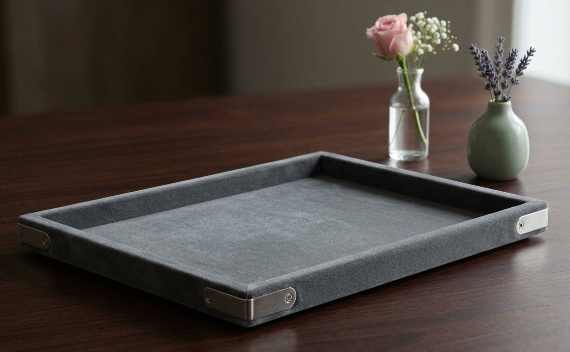 Rpinkal Velvet Jewellery Display & Beading Tray 12 x 9 Inch (New Grey)